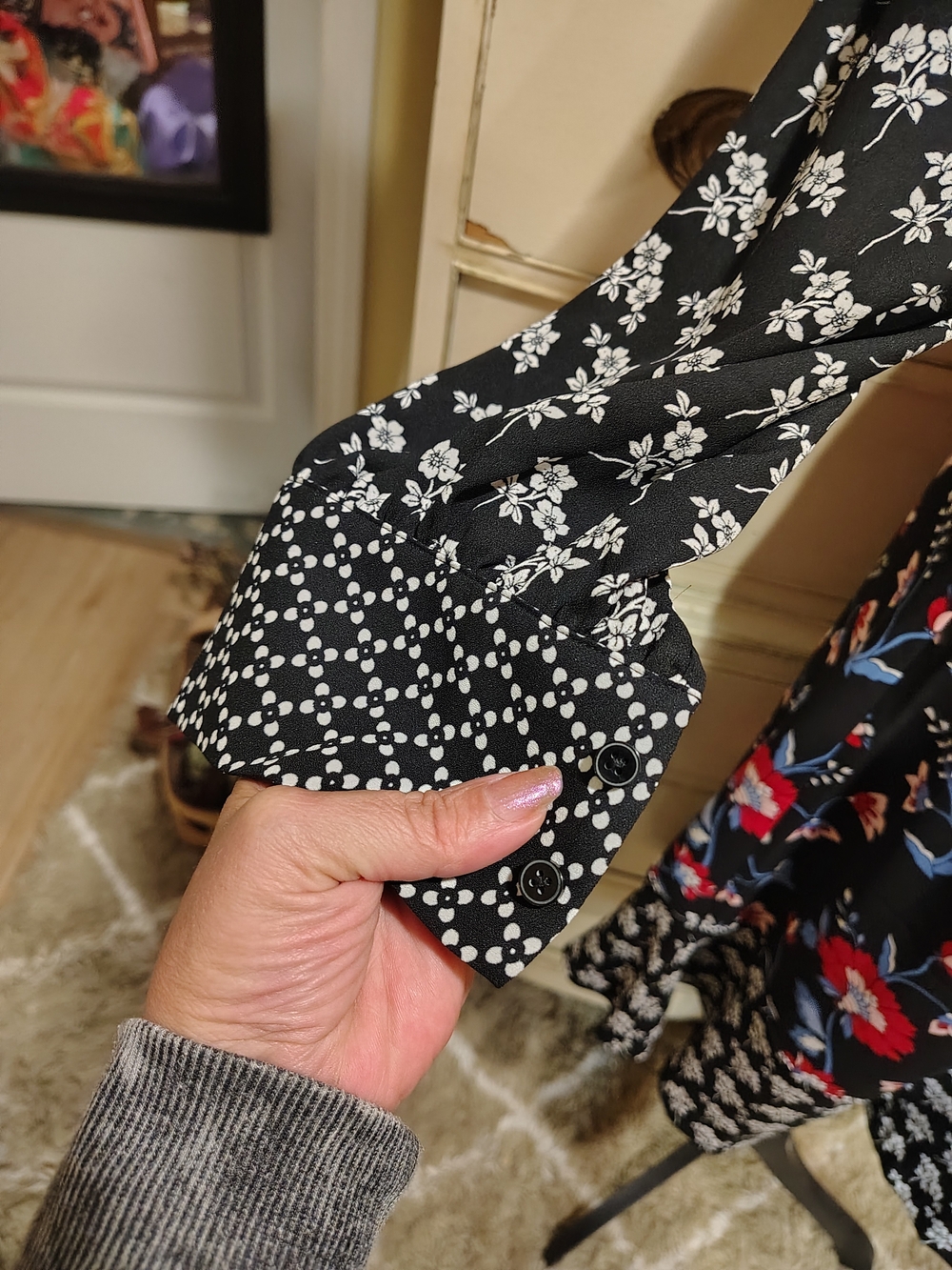 Talbots Black Midi Dress with Red & Blue Floral Print - Picture 6 of 16